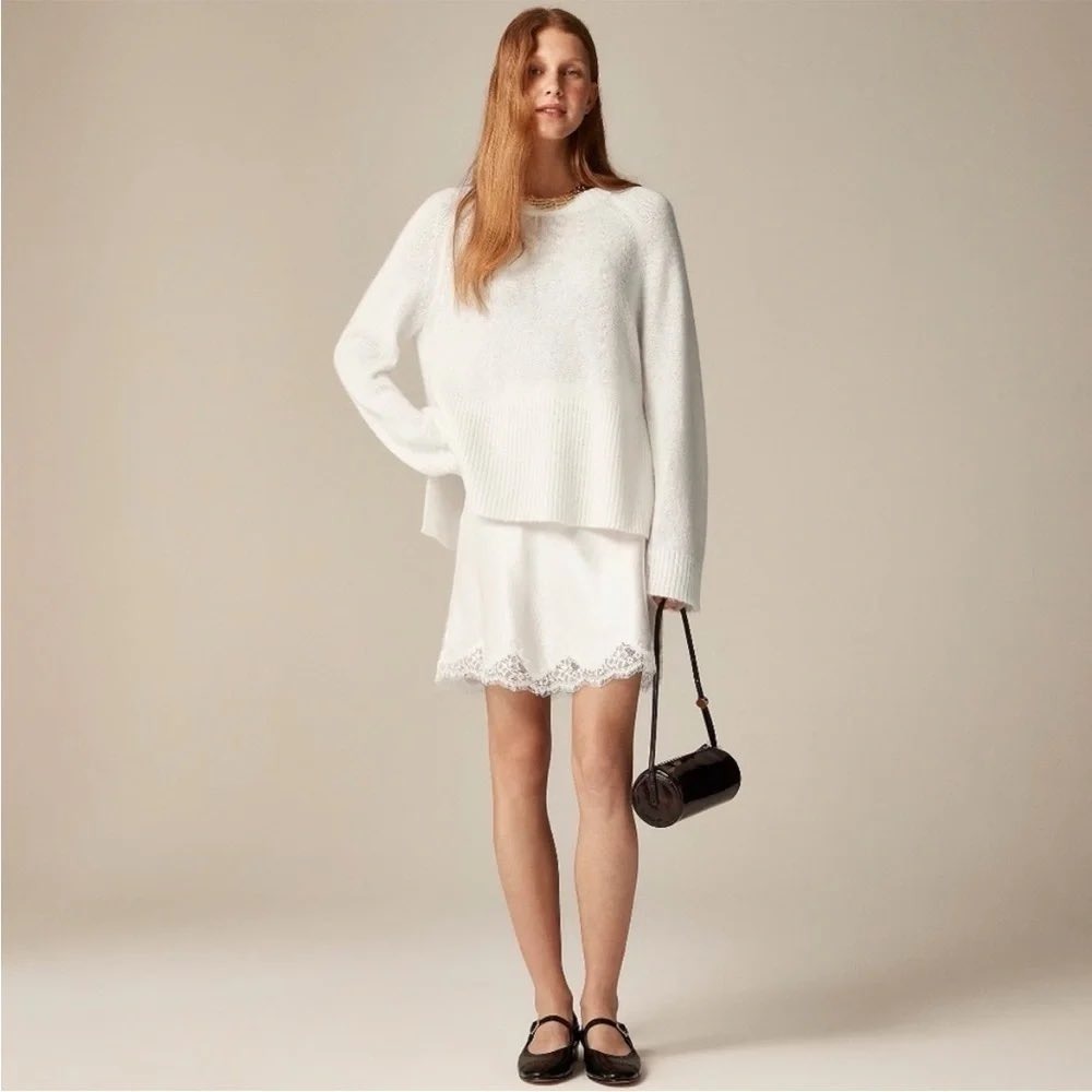 J.Crew |‎ 2025 High Rib Pullover Sweater L Ivory Alpaca Wool Blend CG797